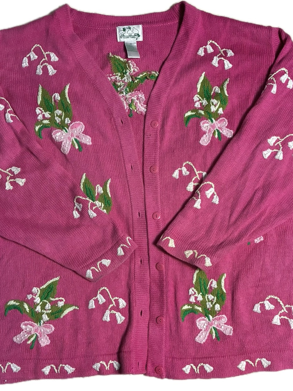 Quacker Factory Fuchsia Floral Embroidered Button-Front Cardigan